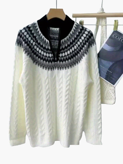 Męski sweter z półzamkiem i stójką w stylu nordyckim casual na zimę