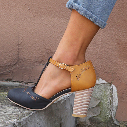 Esme – T-strap Sandals with Round Toe and Matching Colors