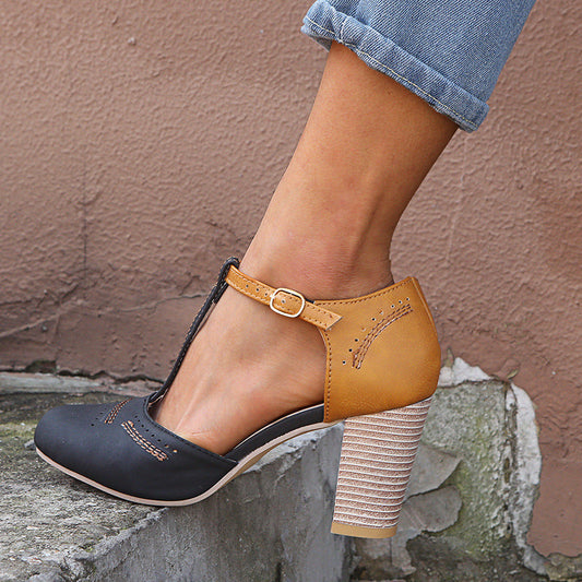 Esme – T-strap Sandals with Round Toe and Matching Colors