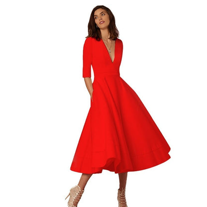 Elegantes Damen-Midikleid im Vintage-Stil mit halblangen Ärmeln für Hochzeit oder Abendveranstaltung