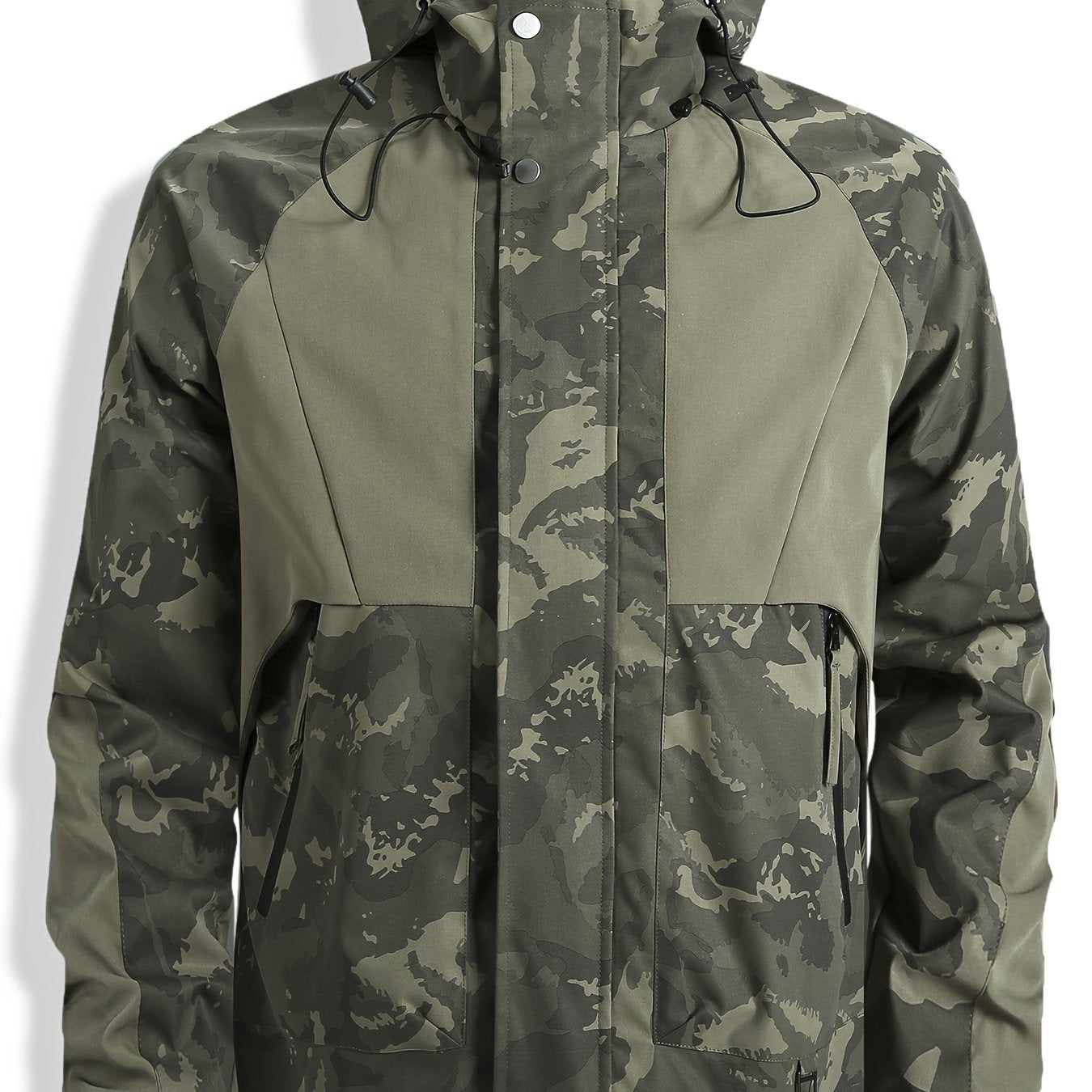 Veste Homme Camouflage Vert à Capuche et Fermeture Éclair