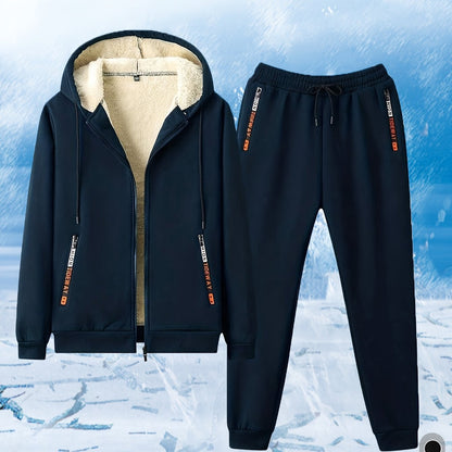 Ensemble Survêtement Homme Capuche Doublure Sherpa Hiver Chaud Bleu Marine