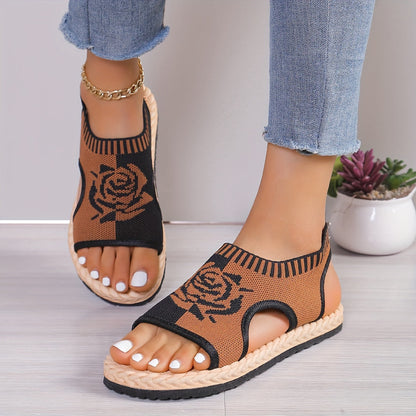 Sandales décontractées femme à motif floral pour été, style bohème chic, confort quotidien