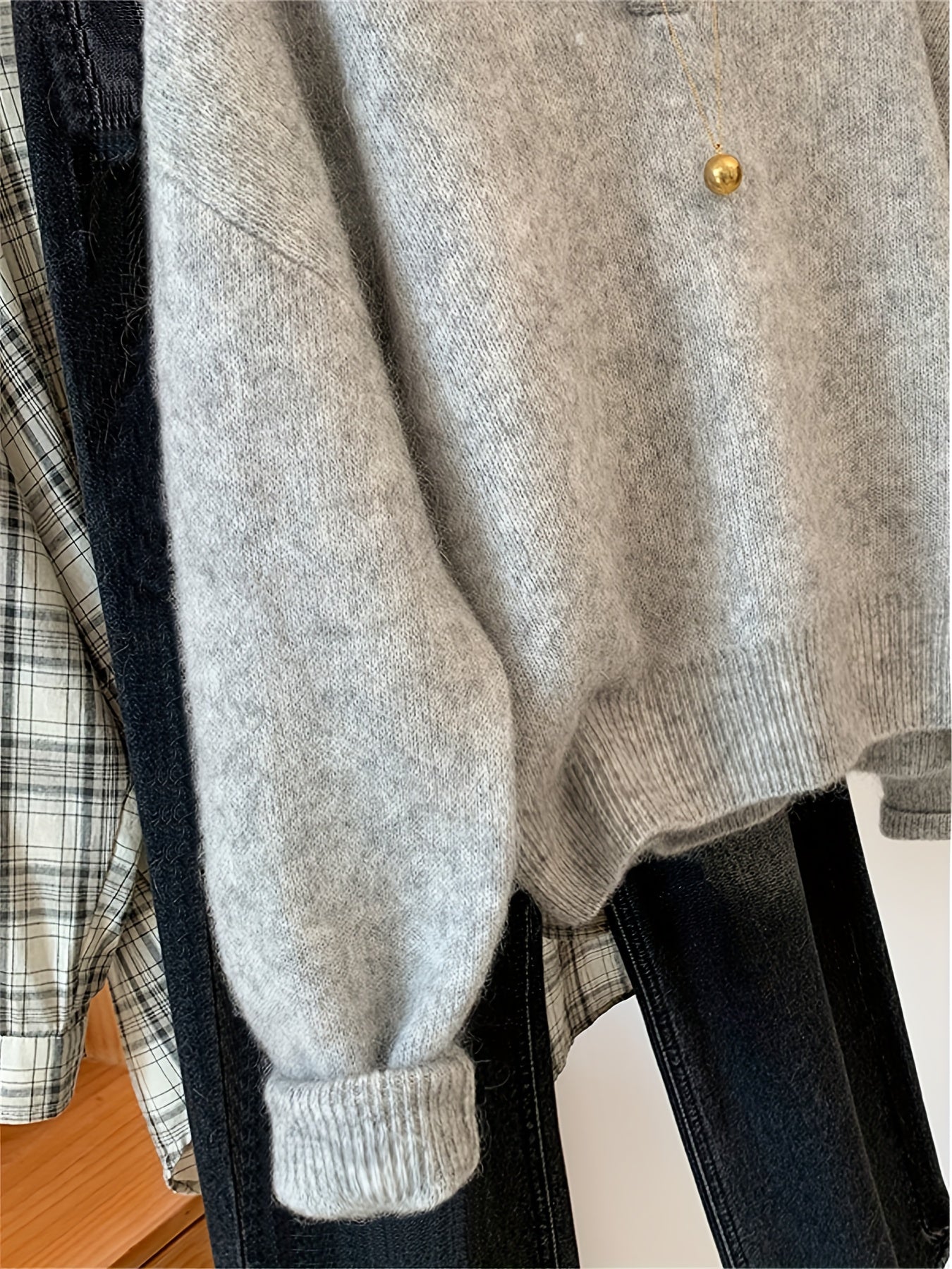Vintage damepullover med V-hals i afslappet stil – ideel til efterår og vinter