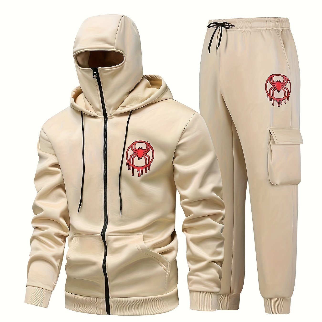 Ensemble survêtement cagoule homme avec motif araignée couleur unie