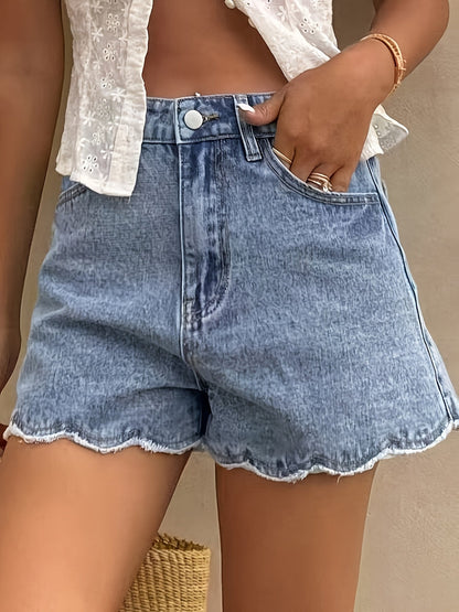 Damen-Jeansshorts im Casual-Stil mit hoher Taille, ausgestelltem Schnitt und gezacktem Saum für den Sommer