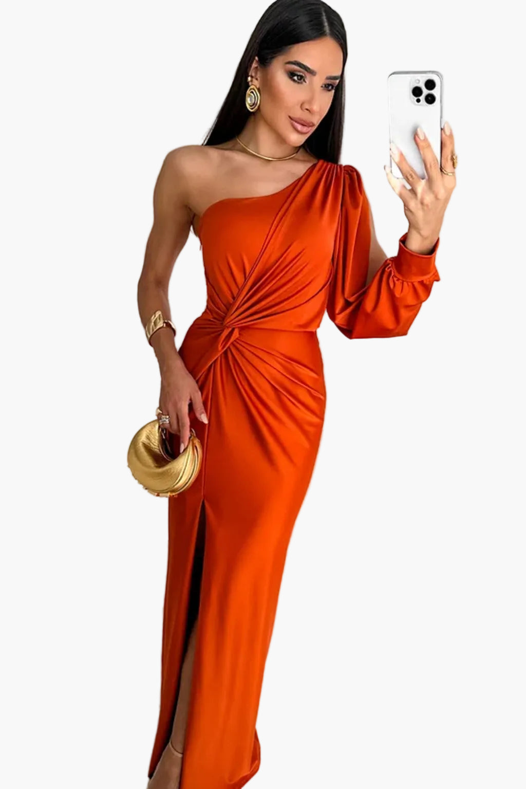 Abito da sera donna monospalla elegante stile drappeggiato per evento e cerimonia