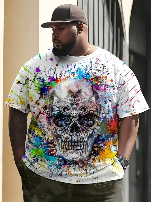 T-shirt homme grande taille style urbain motif tête de mort artistique