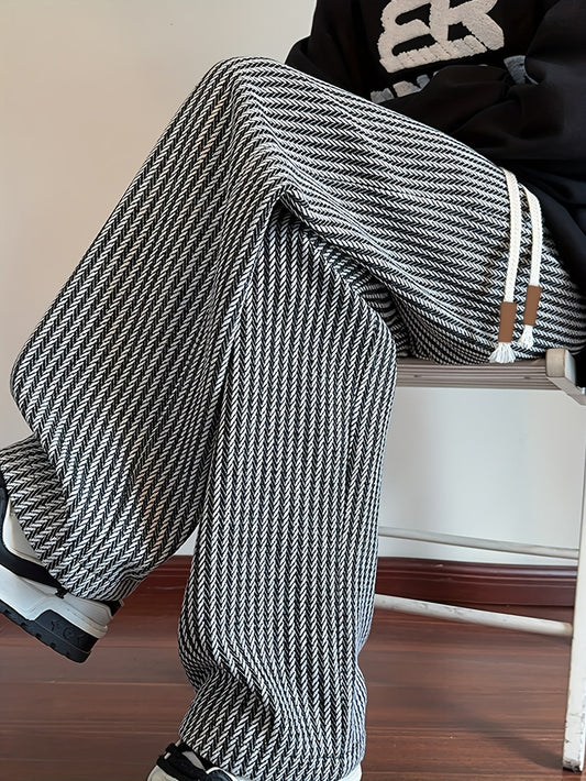 Pantalon décontracté à jambes droites pour homme style streetwear avec motif chevrons
