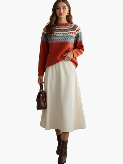 Jersey Mujer Estilo Nórdico Chic Mangas Largas Motivo Geométrico para Otoño y Primavera