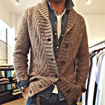 Gilet Cardigan à Col Châle Style Vintage pour Homme - Élégance Décontractée et Polyvalente