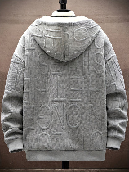 Veste à capuche doublée polaire Homme Noir motif texturé zippée