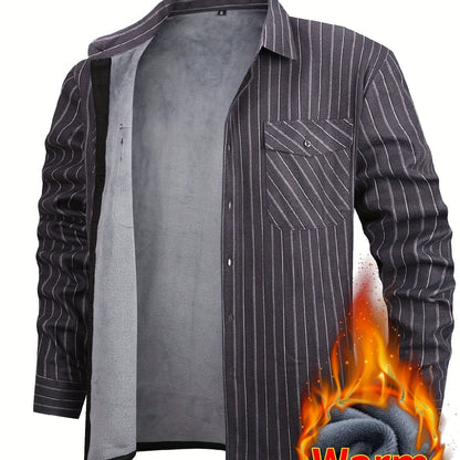 Men's Fleece-Lined Plaid Button-Up Shirt Jacket