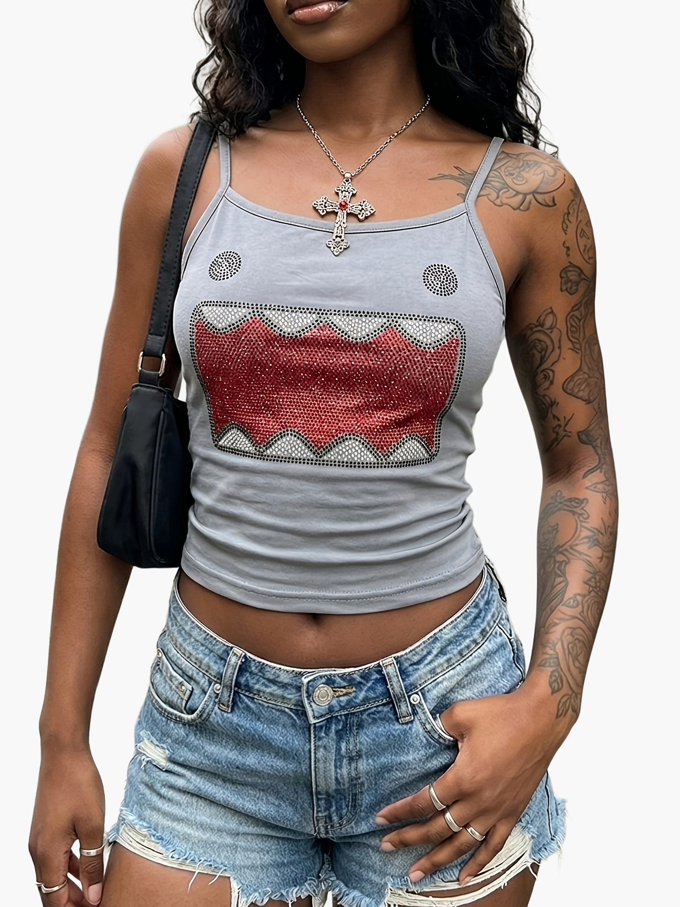 Débardeur Femme Y2K Motif Géométrique Style Urbain pour Look Tendance Été