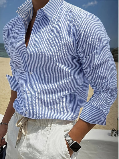 Chemise homme à rayures style décontracté pour la plage ou le bureau