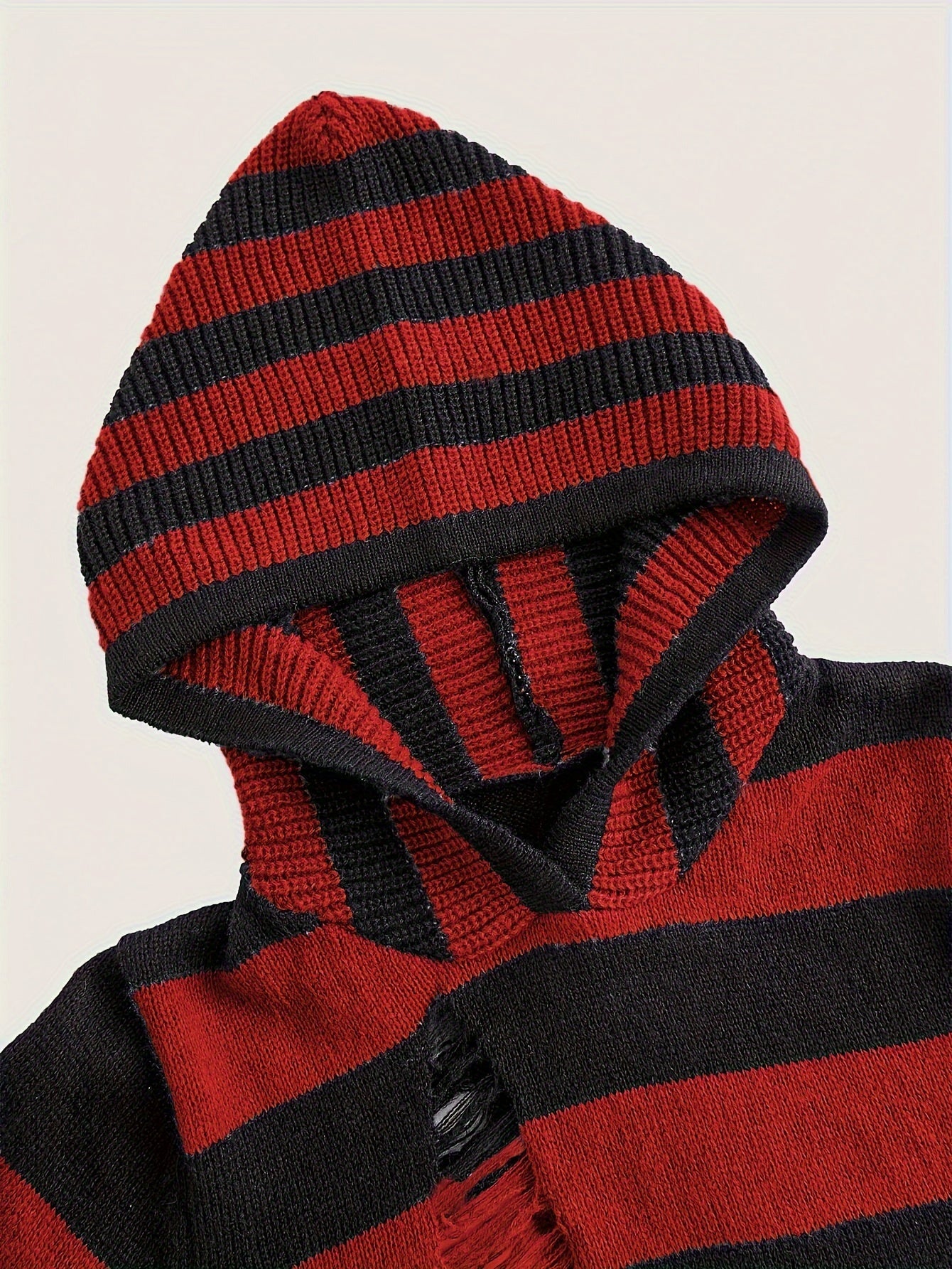 Haut court à capuche rayé noir et gris manches évasées