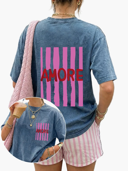 T-shirt décontracté pour femme avec imprimé "AMORE" style streetwear tendance