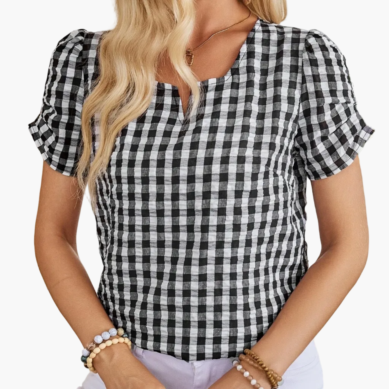Blouse à carreaux vichy style élégant pour femme - idéale pour le printemps et l'été