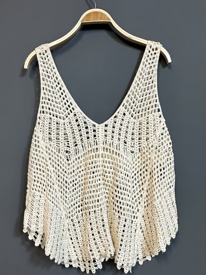 Top bohème femme à col V profond, style crochet ample, idéal été et plage