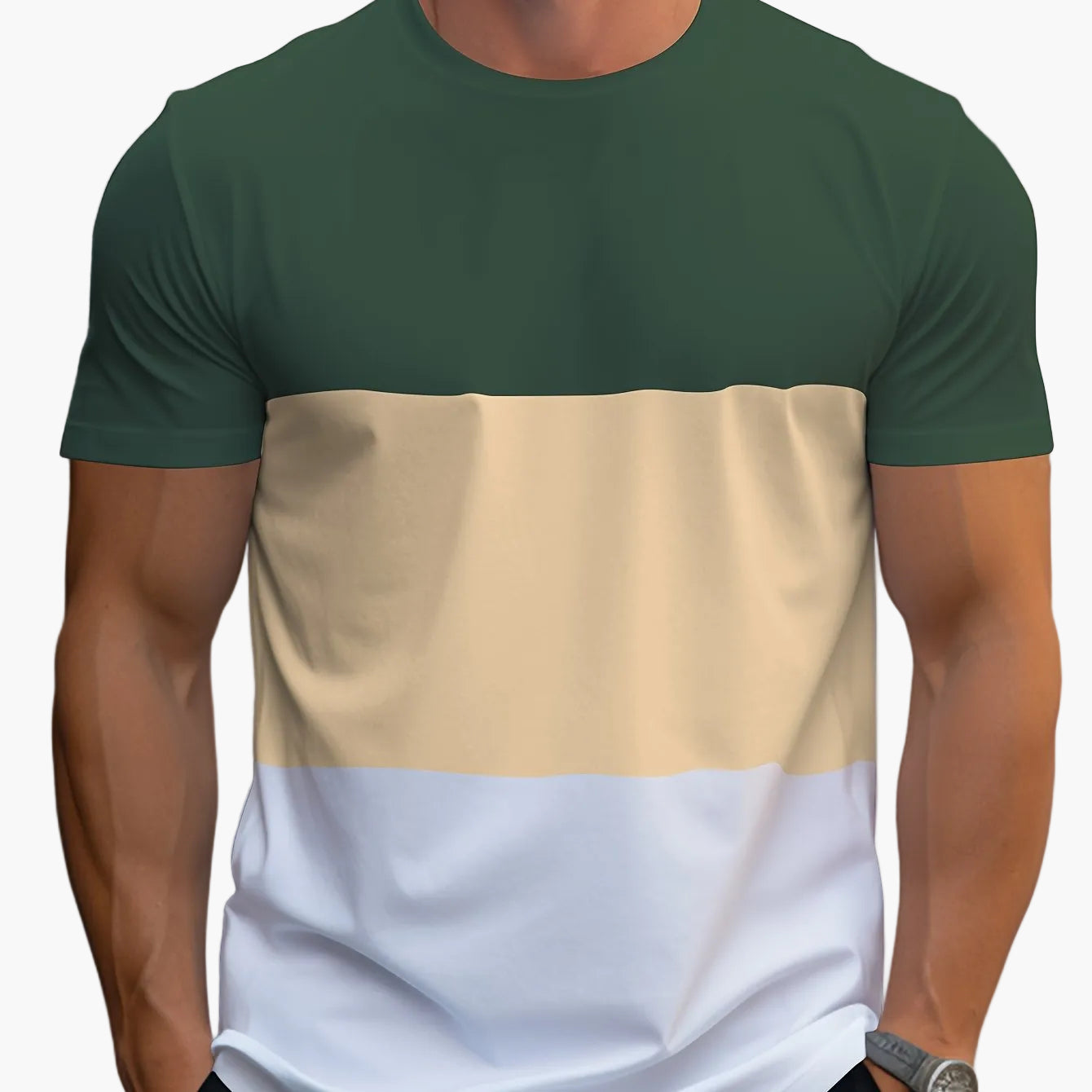 T-shirt Homme Style Décontracté à Bandes Contraste pour Usage Quotidien