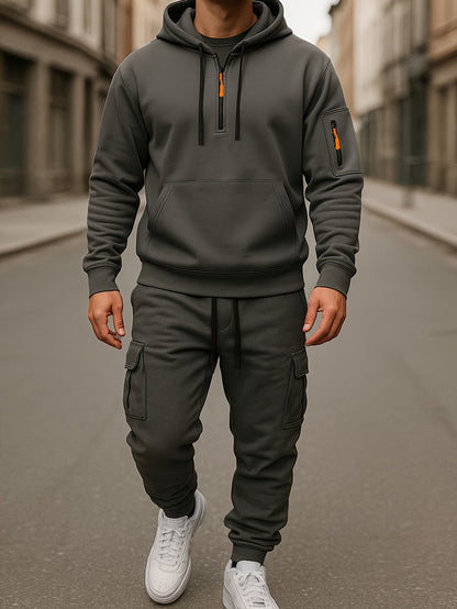 Ensemble Homme Survêtement Capuche et Pantalon Cargo Molletonné Uni