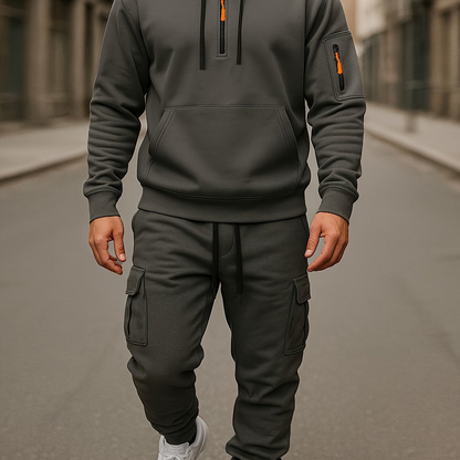 Ensemble Homme Survêtement Capuche et Pantalon Cargo Molletonné Uni
