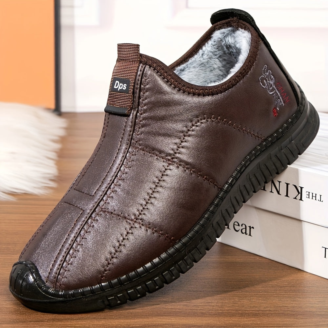 Chaussons Homme Doublés Chaussures Simples à Enfiler Hiver Noir