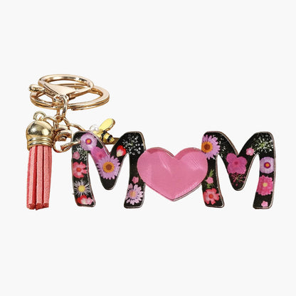Portachiavi donna stile trendy per la festa della mamma con motivo floreale e cuore