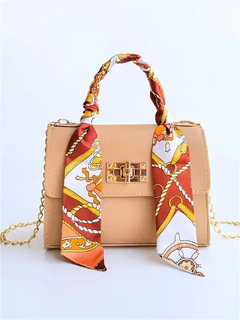 Sac à main femme élégant avec bandoulière chaîne et poignée foulard – Accessoire chic pour toutes occasions