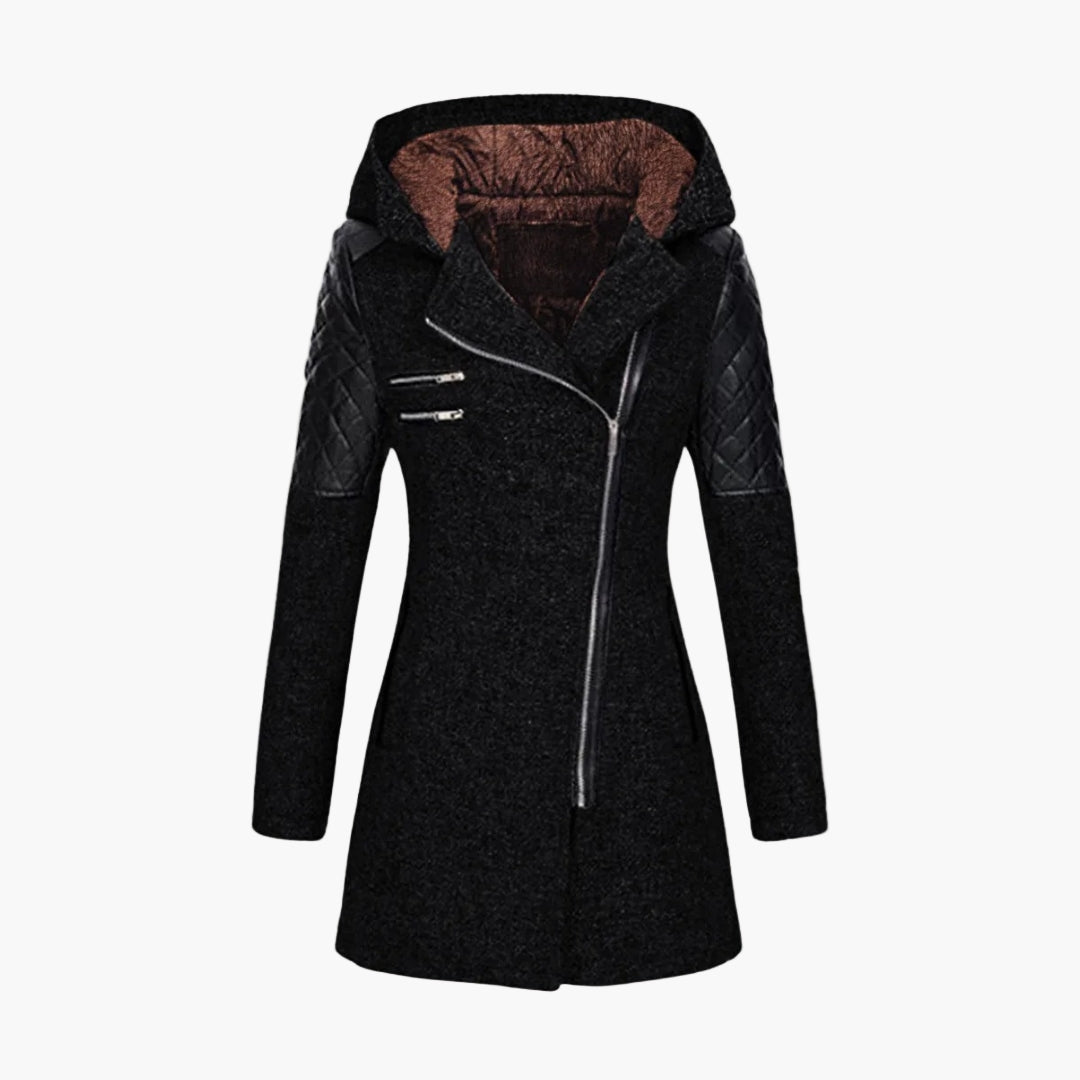 Abrigo de mujer estilo tweed con capucha, elegante y moderno para el invierno