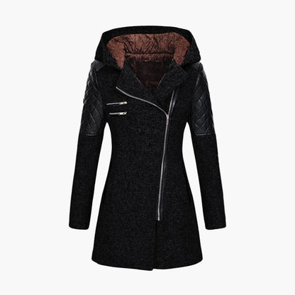 Abrigo de mujer estilo tweed con capucha, elegante y moderno para el invierno