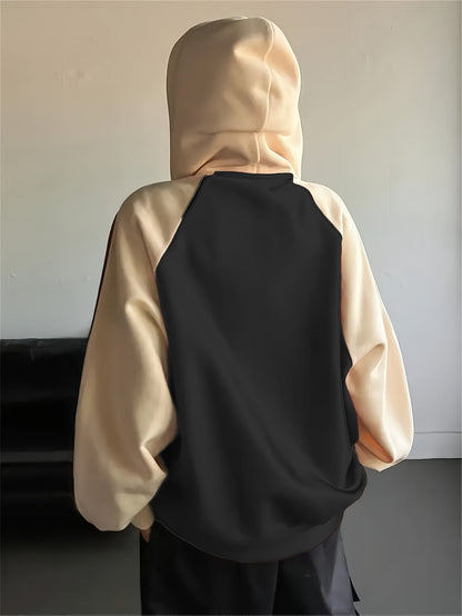 Sweat à Capuche Zippé Bicolore Rouge Bordeaux Crème avec Rayures Sportif