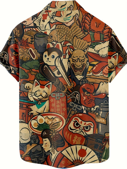 Chemise homme à manches courtes style japonais graphique casual fête vacances
