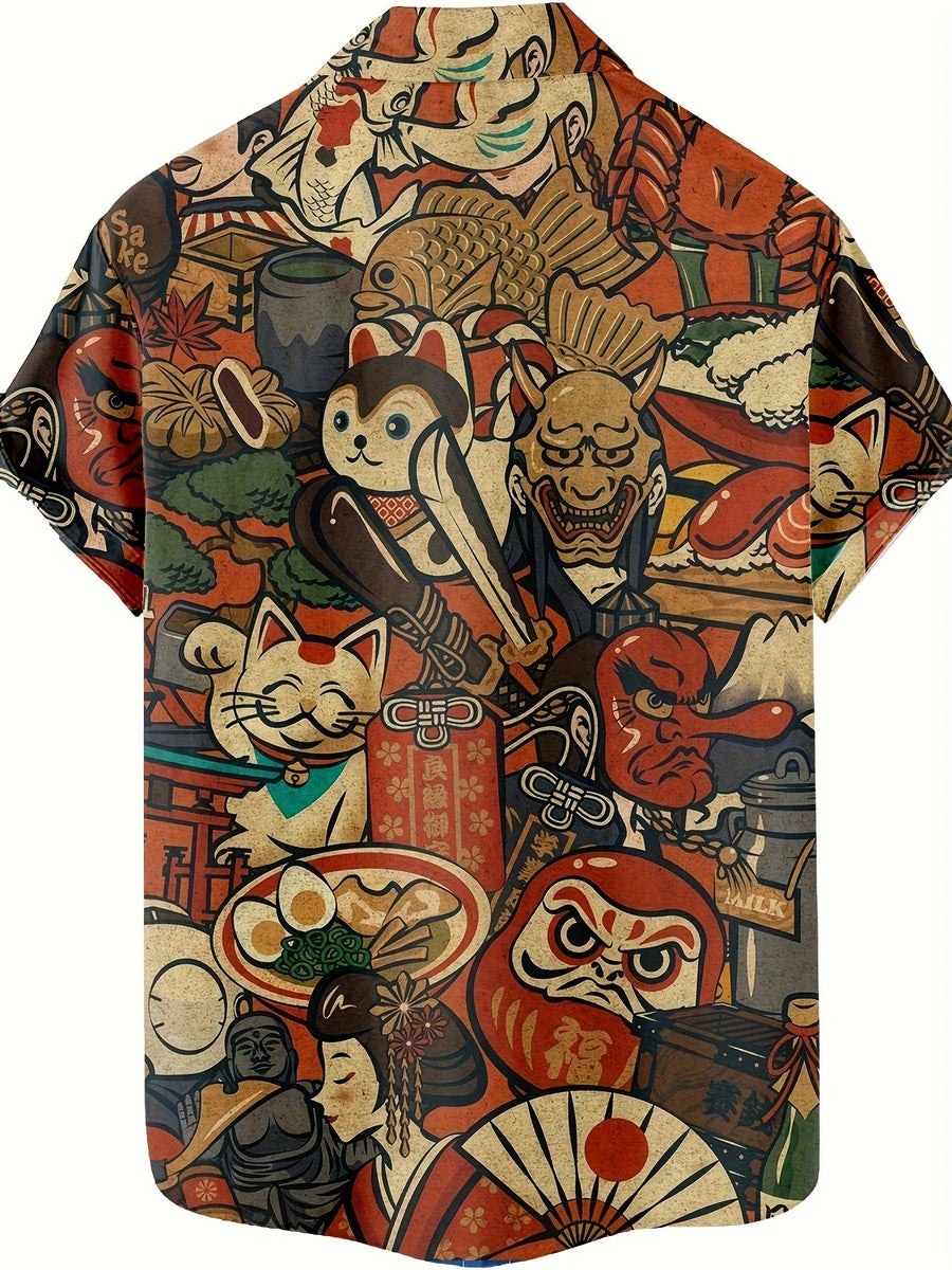 Men's short-sleeve shirt Japanese style graphic casual party vacation