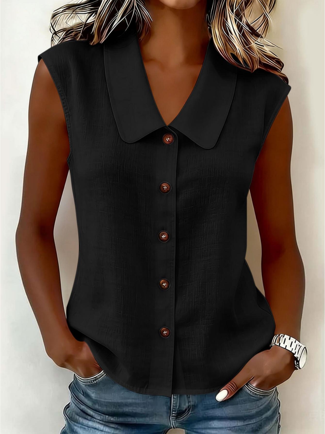 Chemisier sans manches à col Claudine pour femme, style décontracté chic, idéal pour le printemps et l'été