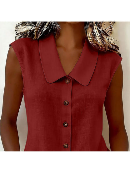 Chemisier sans manches à col Claudine pour femme, style décontracté chic, idéal pour le printemps et l'été