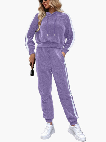 Tuta casual da donna con cappuccio stile sportivo per autunno e inverno