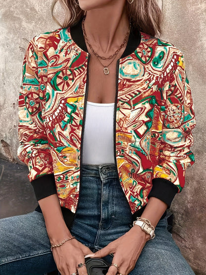 Lässige Damen-Bomberjacke mit grafischem Muster, Urlaubsstil