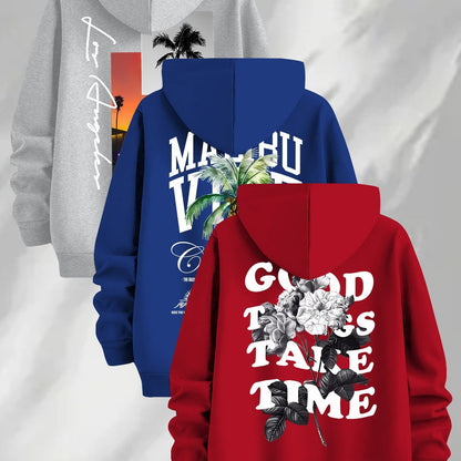 Lot de 3 Hoodies à Capuche Imprimés pour Homme Multicolore Décontracté