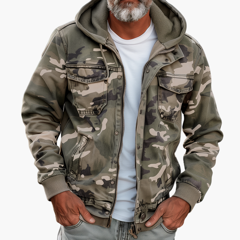 Men's Cargo Style Camouflage Hoodie Jacket – Ideal for Outdoors and City Use
