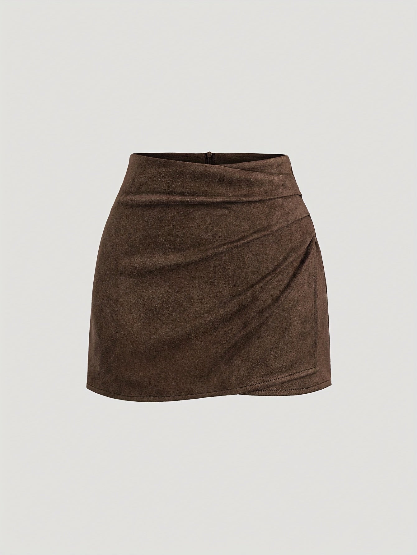 Mini-jupe plissée femme effet suédine marron foncé, camel et noir