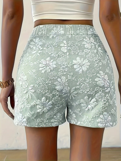 Short élégant femme taille haute brodé style chic pour l'été