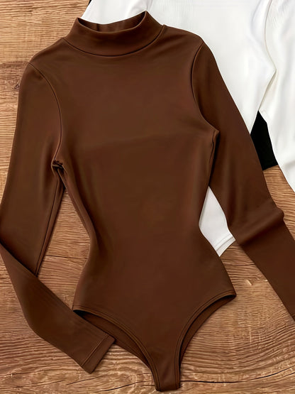 Body Femme Col Roulé Manches Longues Uni Élastique Moulant