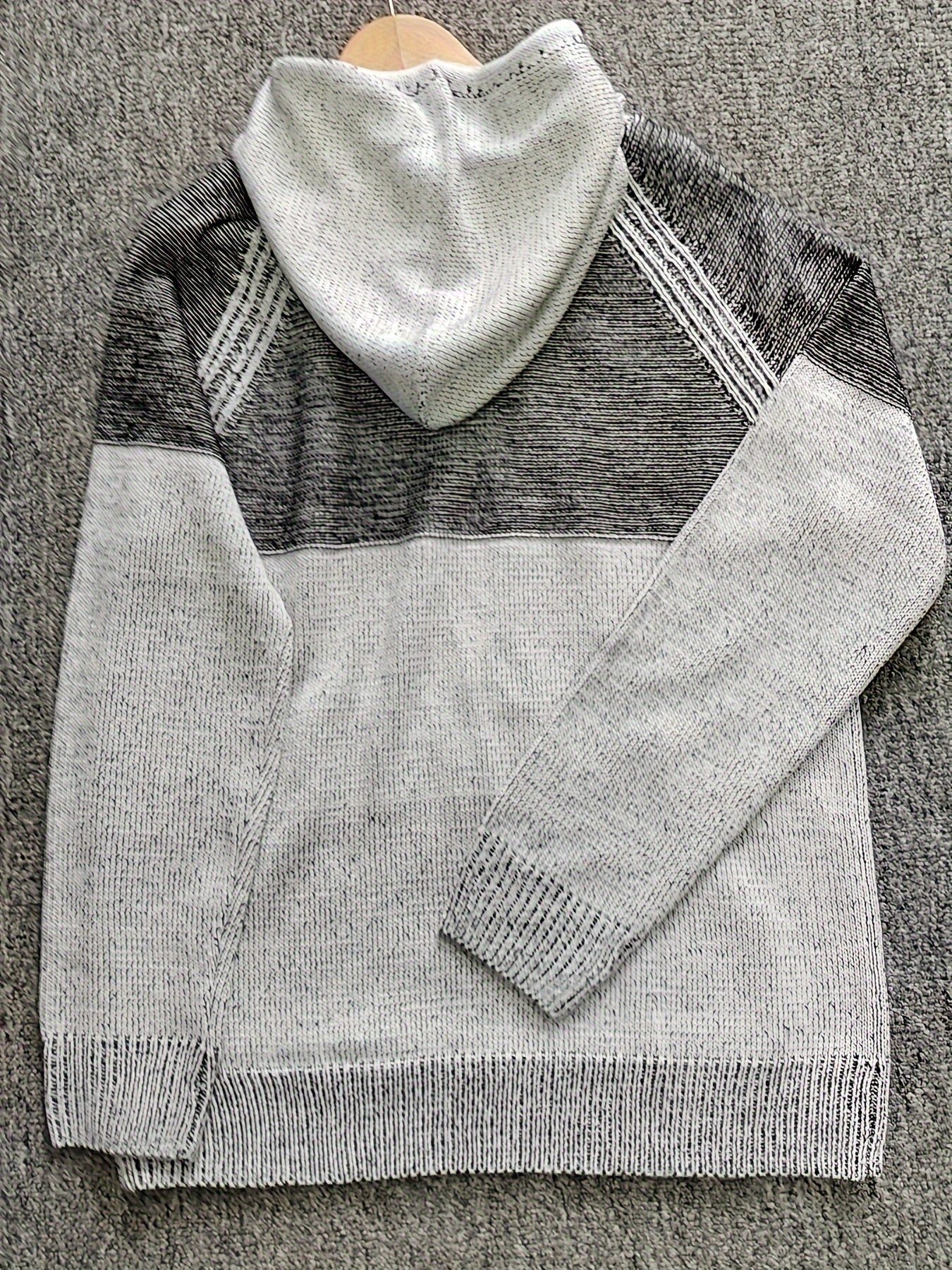 Sweat à Capuche Homme Bicolore Gris Tricot Texturé