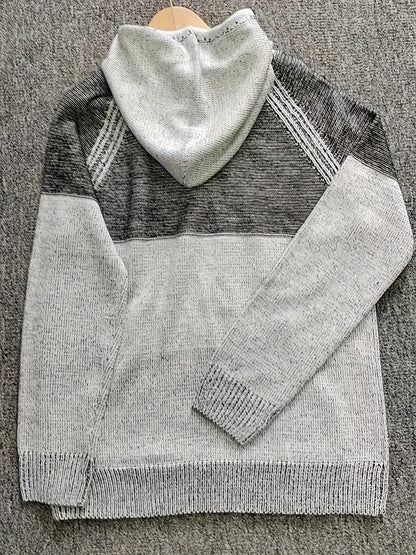 Sweat à Capuche Homme Bicolore Gris Tricot Texturé