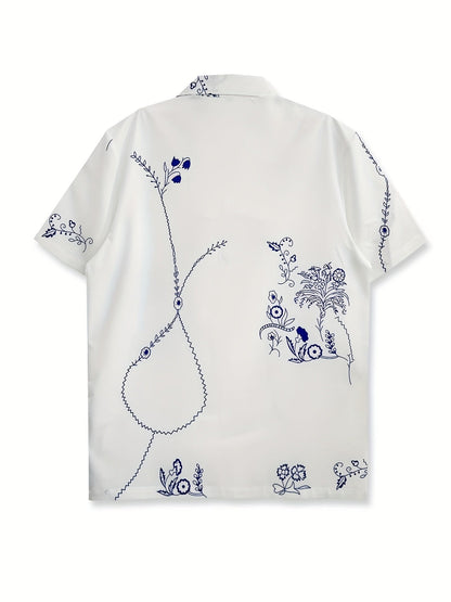 Herreskjorte i resortstil med korte ærmer og moderne grafisk blomsterprint