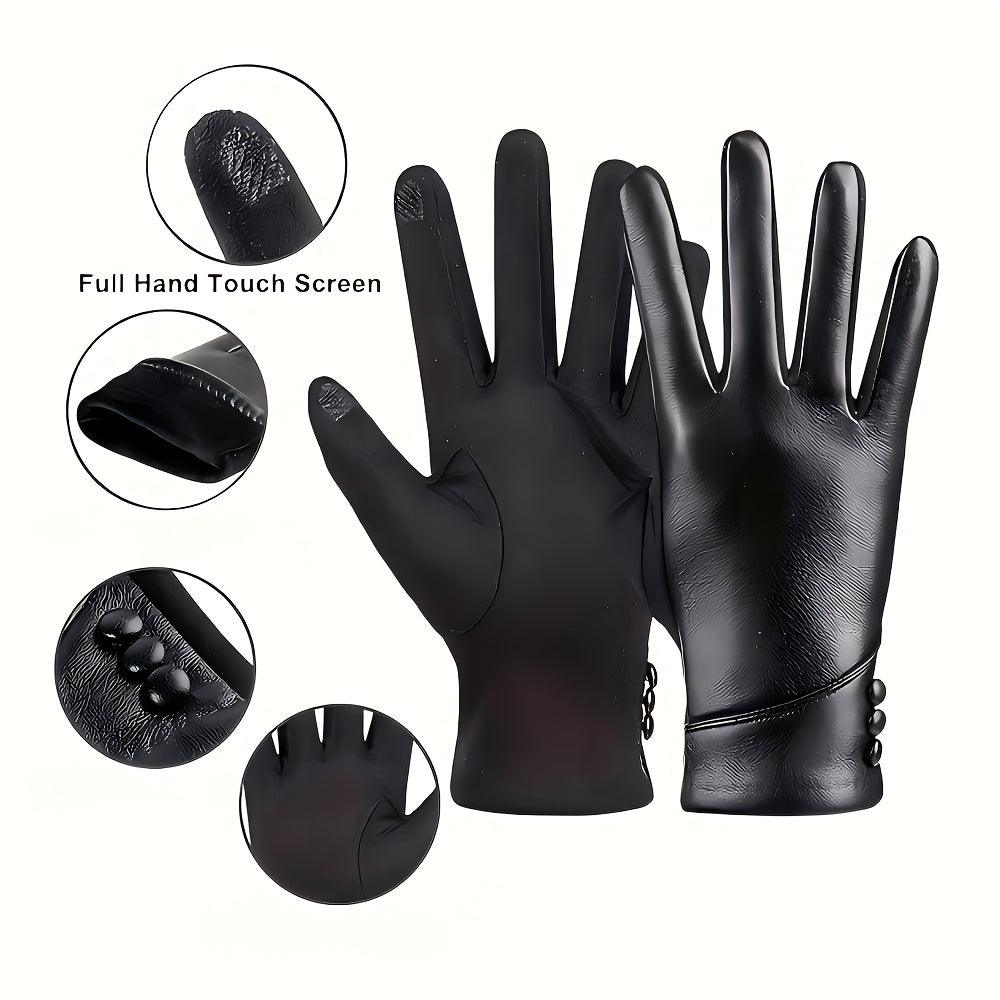 Gants Élégants Noirs avec Détail Boutons pour Femme