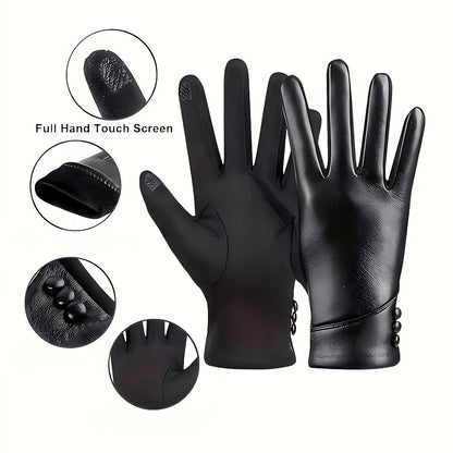Gants Élégants Noirs avec Détail Boutons pour Femme