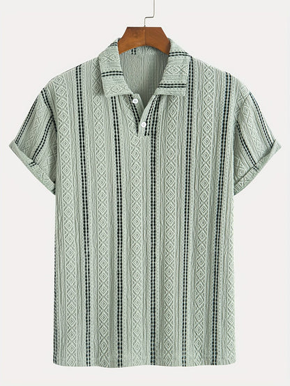 Chemise à manches courtes pour homme style polo rayures et motifs géométriques élégants
