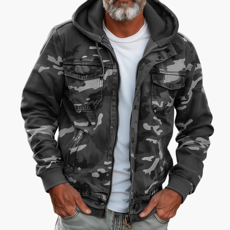 Men's Cargo Style Camouflage Hoodie Jacket – Ideal for Outdoors and City Use